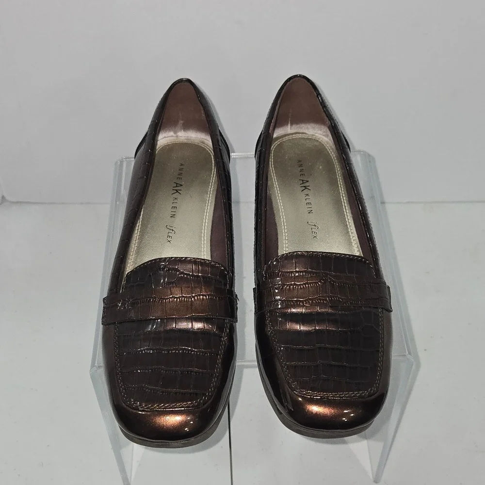 Anne Klein Vittorio iFlex Bronze Metallic Croc Loafers Womens Size 9M